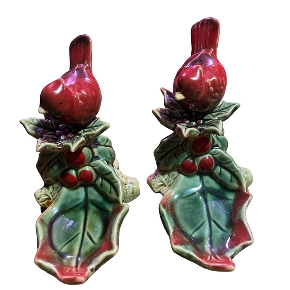 VINTAGE GLAZED CARDINAL TEA LIGHT POTTERY SET HAND-CRAFTED - Picture 2 of 8